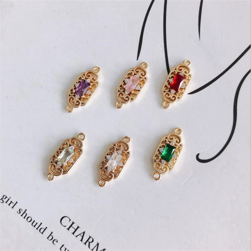 

gold color plated cz crytal double hole square charms connectors for diy earrings necklace pendant jewelry making accessories