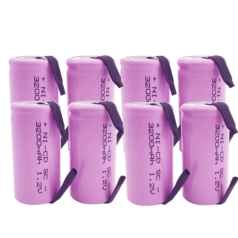 New AJQQ SC Subc Nicd Batteries 1.2v 3200mAh Pile Rechargeable  Sub C Cell with Welding Tabs for Electric Drill Screwdriver