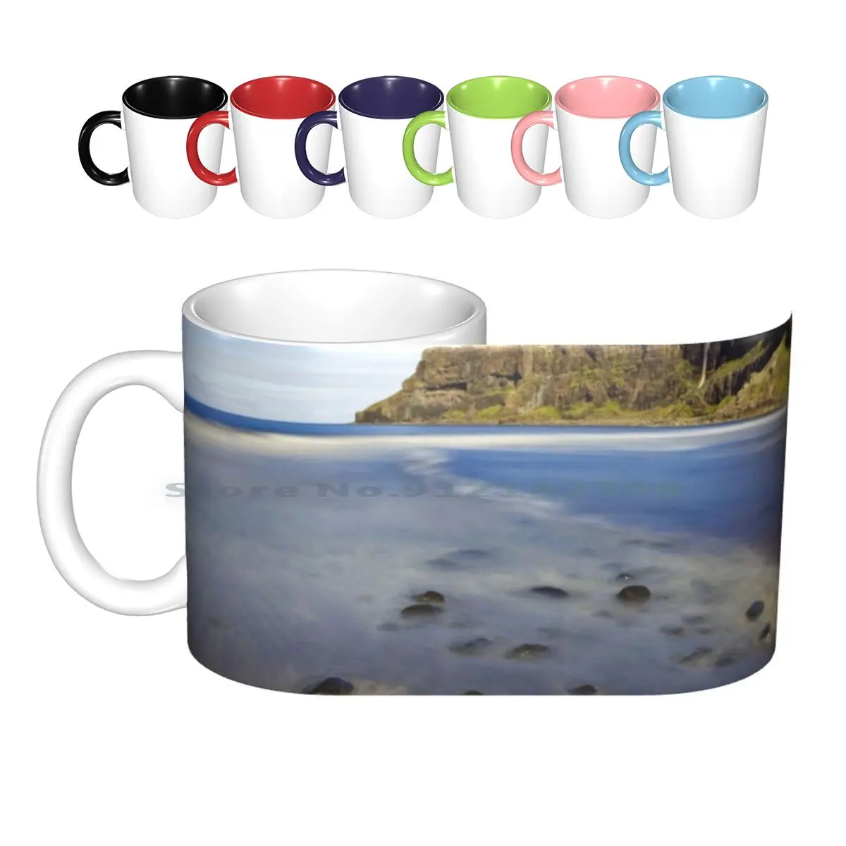 Talisker Bay And Waterfall Ceramic Mugs Coffee Cups Milk Tea Mug Azure Water Bay Beach Black Sand Blue Sky Canon 5d3 Cliffs