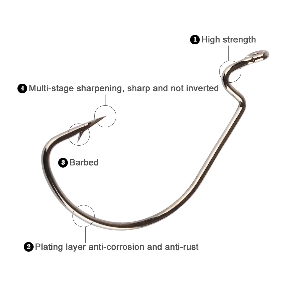 20pcs/lot Texan Hooks High Carbon Steel Offset Hook Karpervissen Fishhooks Lure Softjerk 8#~-5/0 Anzuelos Pesca Fishing Tackle