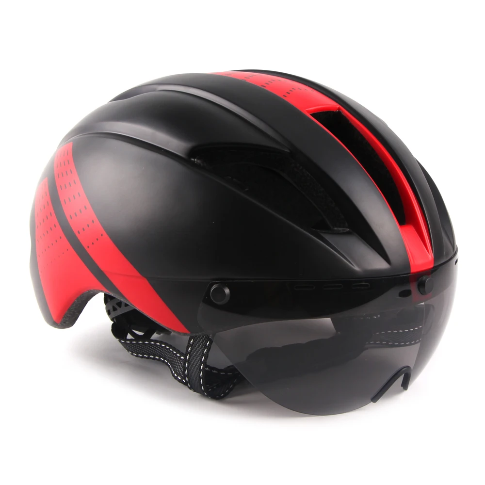 NEW 280g Aero Goggle TT Road Bicycle Helmet In-Mold Racing Cycling Bike Sports Safety Helmet Time-Trial Cycling Helmet