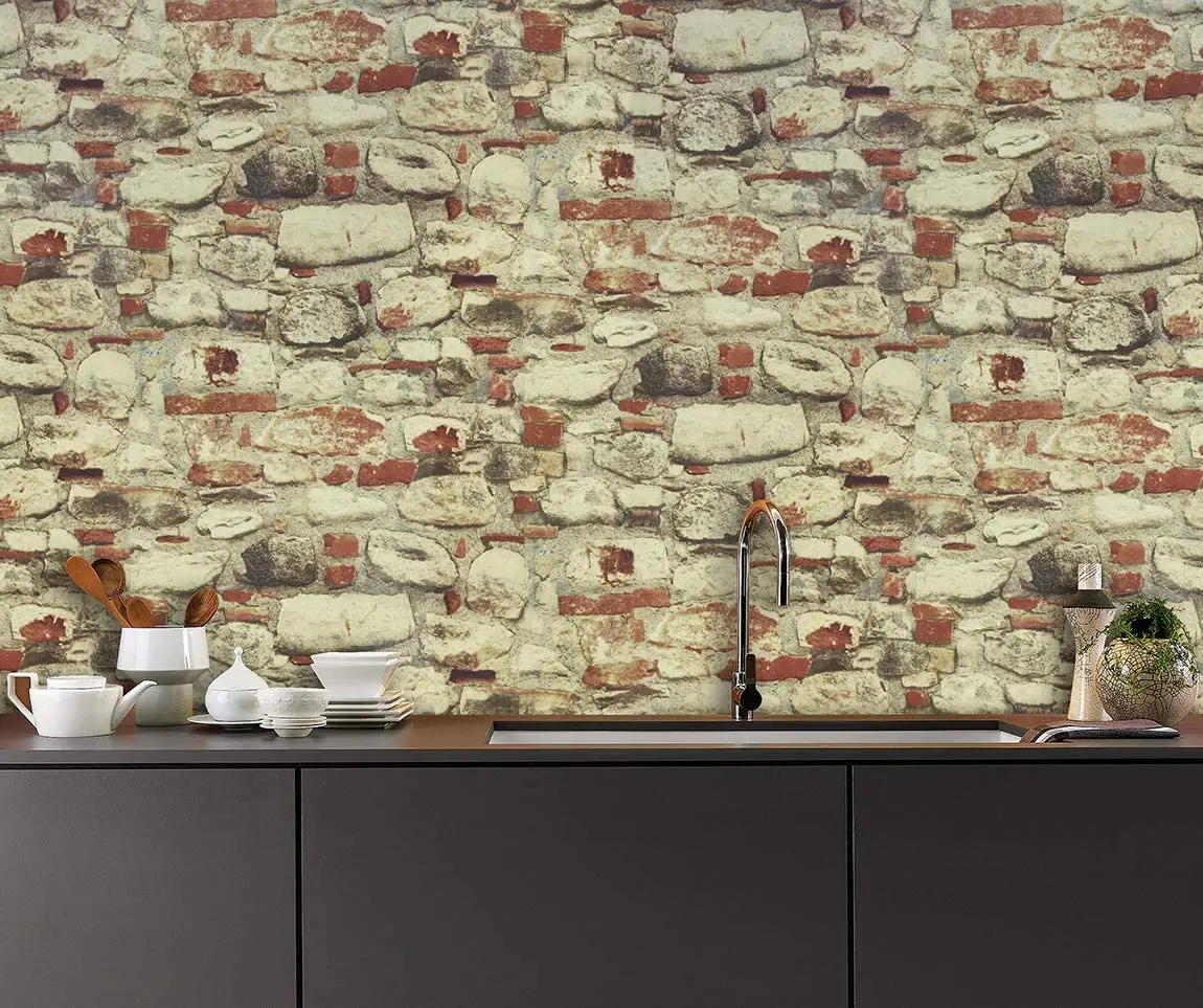 Brick Stone Peel and Stick Wallpaper Orange/White Vinyl Self Adhesive Contact Paper Waterproof Removal Wall Paper for Home Decor