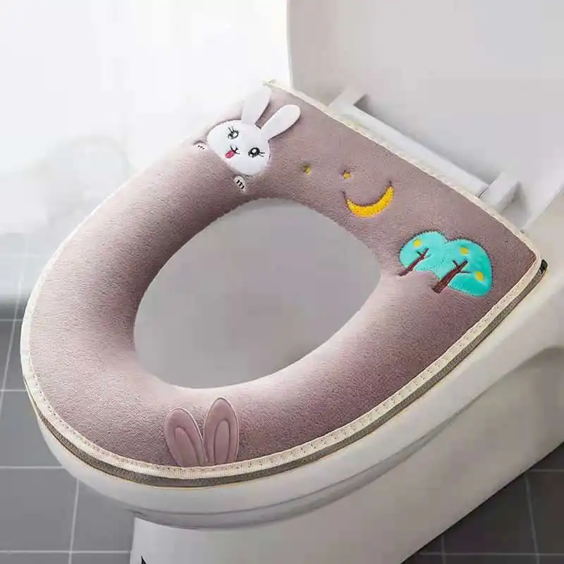 Winter Warm Toilet Seat Cover Closestool Mat 1Pcs Washable Bathroom Accessories Knitting Pure Color Soft O-shape Pad Toilet Seat