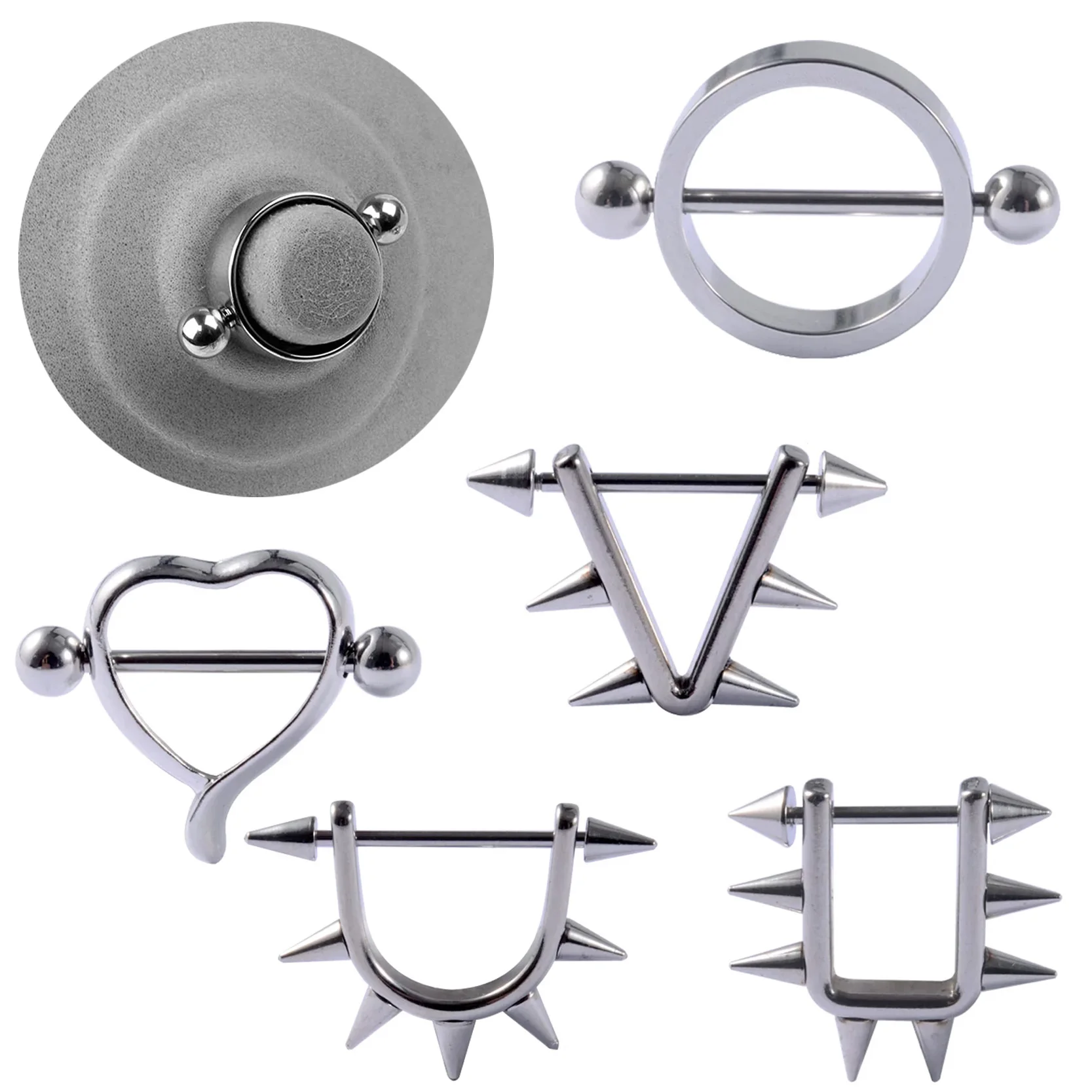 361L Surgical Steel Triangle Stirrup Nipple Shield Circular Nipple Shield with Spike End Piercing Nipple Shield Body Piercing