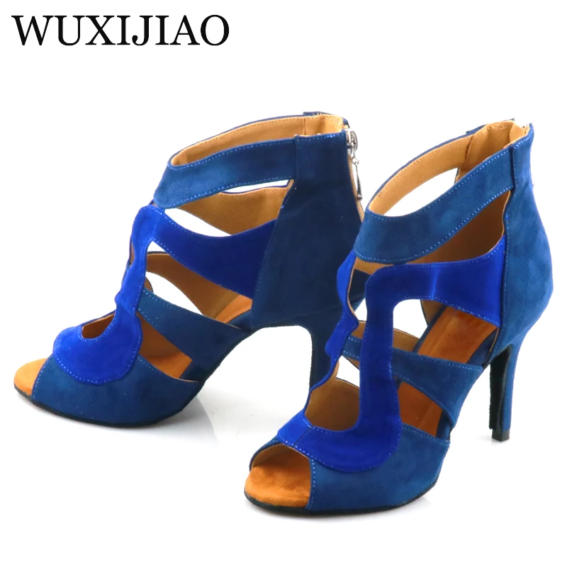 WUXIJIAO-zapatos de salsa de ante azul para baile latino, calzado de baile profesional para deportes de interior