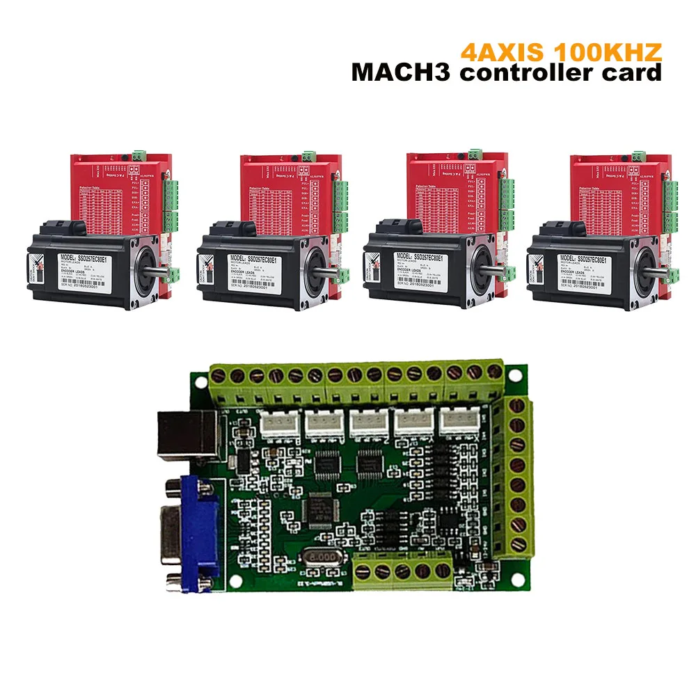 Accesorios para máquina de grabado DIY, máquina de grabado de 4 ejes, kit de servoaccionamiento híbrido MACH3, sistema de control CNC de 100KHZ/200KHZ