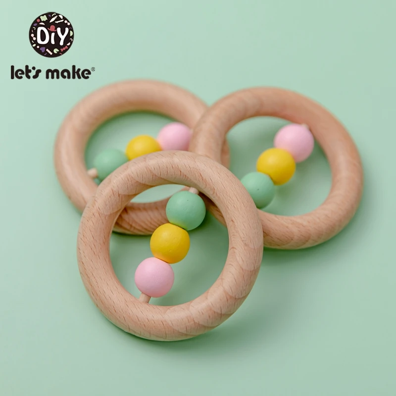 

Let's Make 5PC 70mm Wood Ring Baby Toys Wood Crafts Beech Wooden Teether Baby Rattle Toddler Toy Colored beads Baby Teether