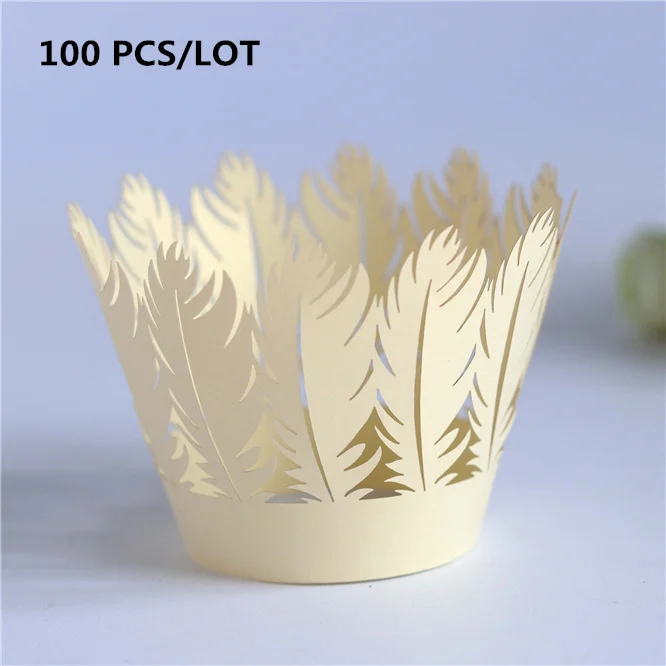 

100PCS/LOT hollow-carved desig Reflective Cookies Cupcake Paper Cups Feather lace Tray Cake Mold Kitchen Accessories good sale