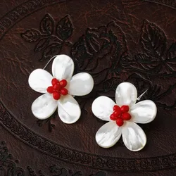 White Sea Shell Flower Earrings Handmade Dangle For Women