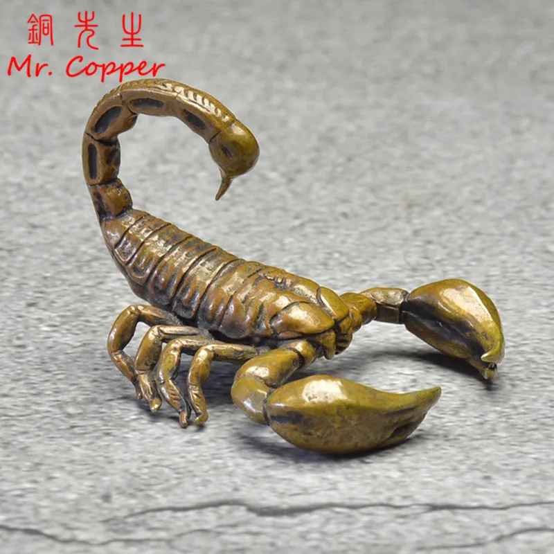 Chinese Classical Copper Scorpion Ornament Animal Figurines Miniatures Tea Pet Vintage Brass Crafts Desk Decorations Accessories