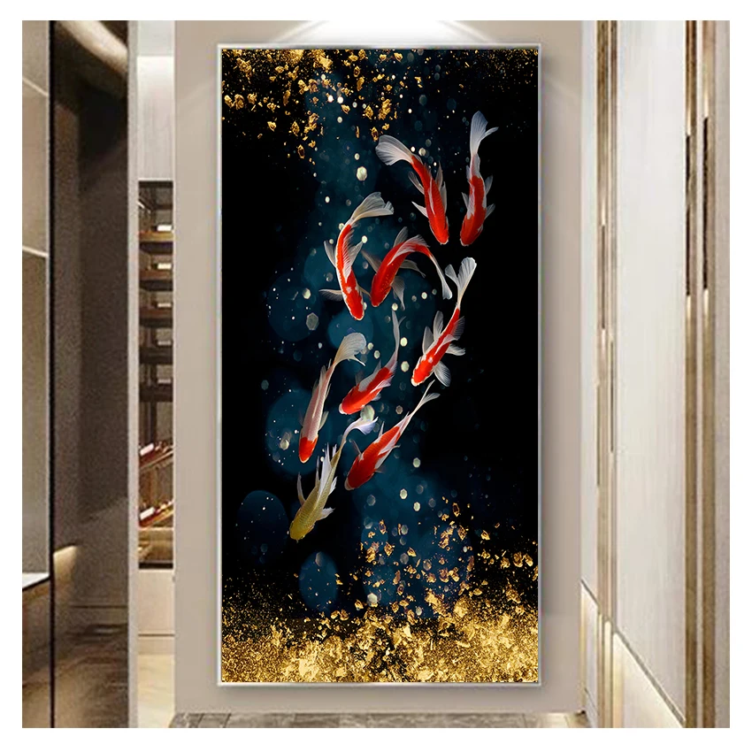 Pond Canvas Painting Modern Posters and Prints Wall Art Picture for Living Room Home Decor Cuadros Koi Fish Feng Shui Carp Lotus