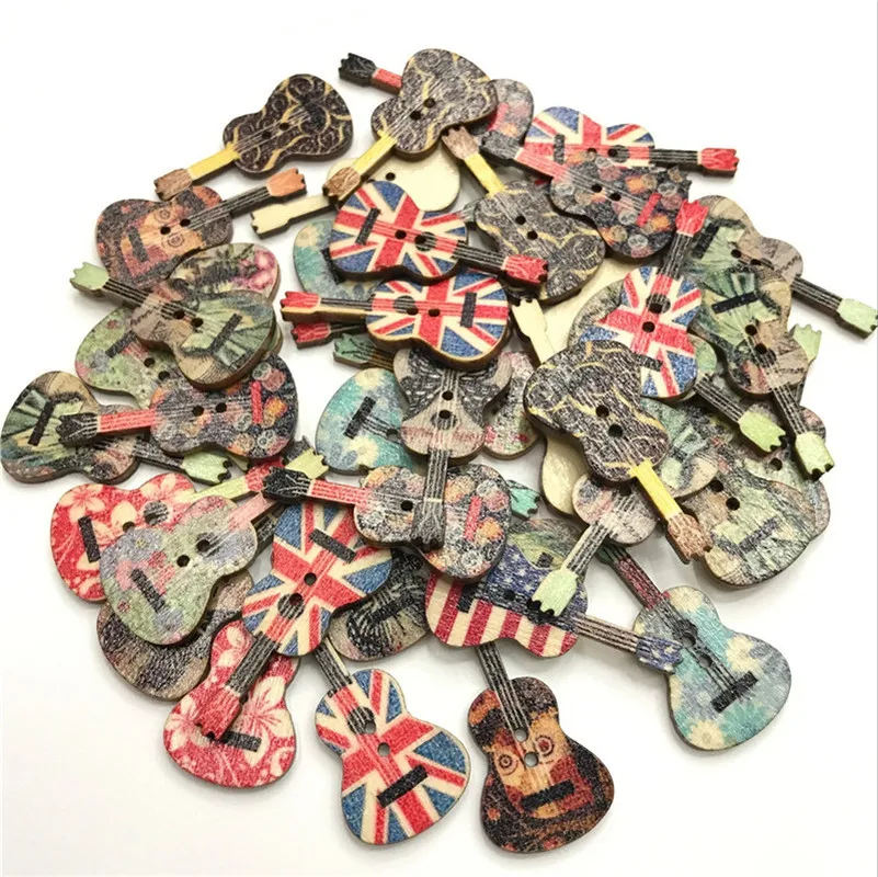 

500PCS 35X18MM Guitar Wooden Sewing Buttons for Clothing Needlework Scrapbooking Wood Botones Decorative Crafts Wood DIY Crafts