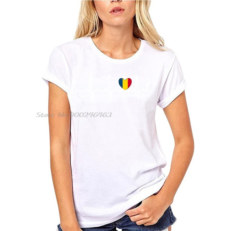 Crazy Romania Country Flag Heartbeat Pride T-Shirt Women Natural Outfit Classic Homme Awesome Tshirts Hip Hop Tees TShirt