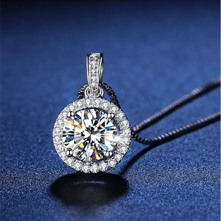 Real D Color Moissanite Pendant Necklace 1CT 2CT 3CT Simulated Diamond Engagement Pendant with Side Stones Promise Bridal