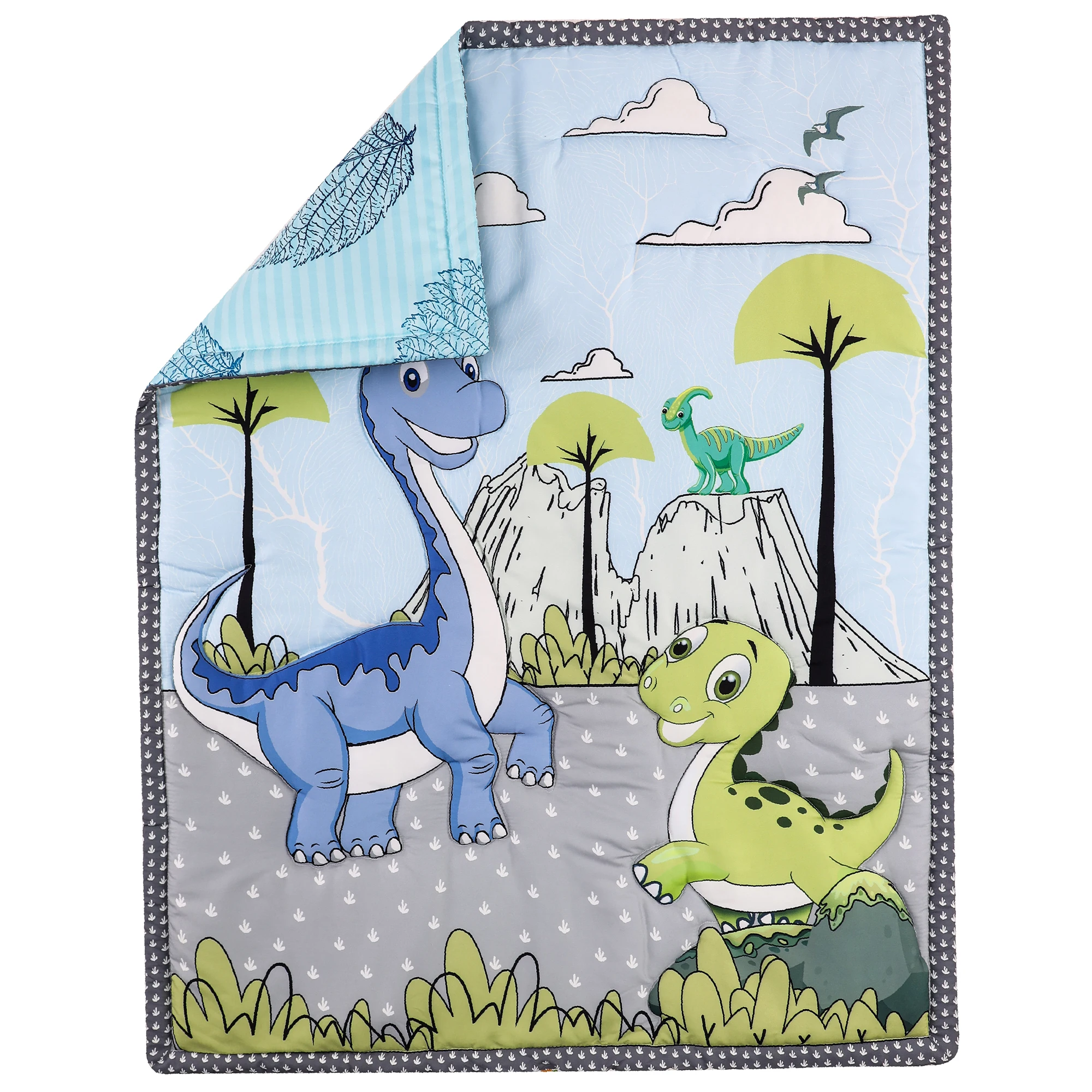 4 pcs cheep dinosaur design new design baby bedding set for boys new born-comforter, crib sheet, crib skirt and pillow case