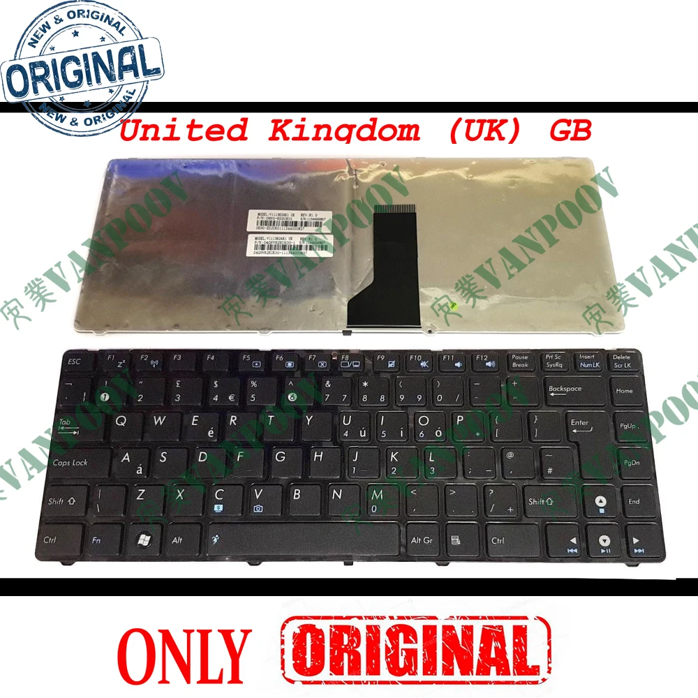 Teclado de laptop para Asus UL30 UL30A UL80 UL80A K42 K42D K42F K42J A42J A42F N82 N82J X42 X42D X43 Preto UK Inglês V111362AK1