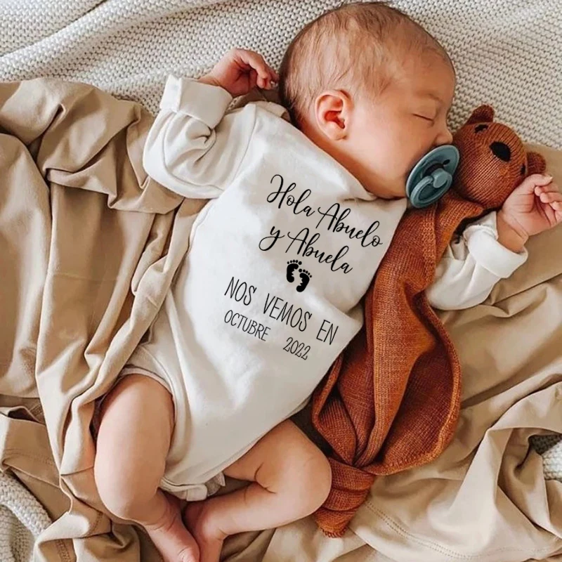 Baby Announcement Bodysuit Hola Abuelo Y Abuela Nos Vemos En Octubre 2022 Newborn Oneises Pregnancy Reveal Ropa Clothes Gift