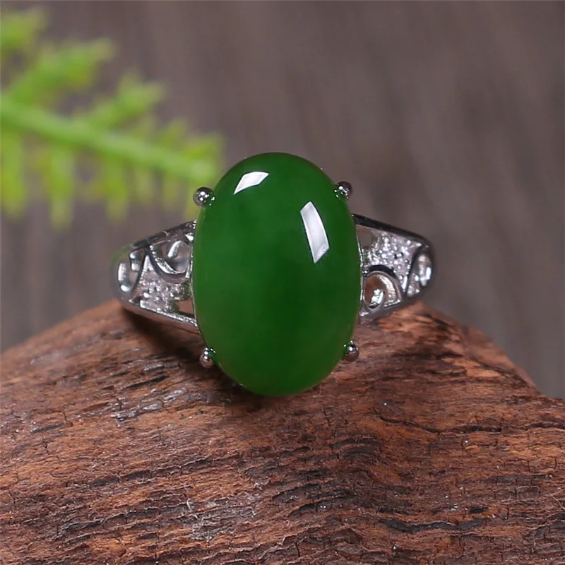 

S925 Sterling Silver Inlaid Natural Hetian Jade Jasper Ring Live Egg-shaped Ring Jewelry