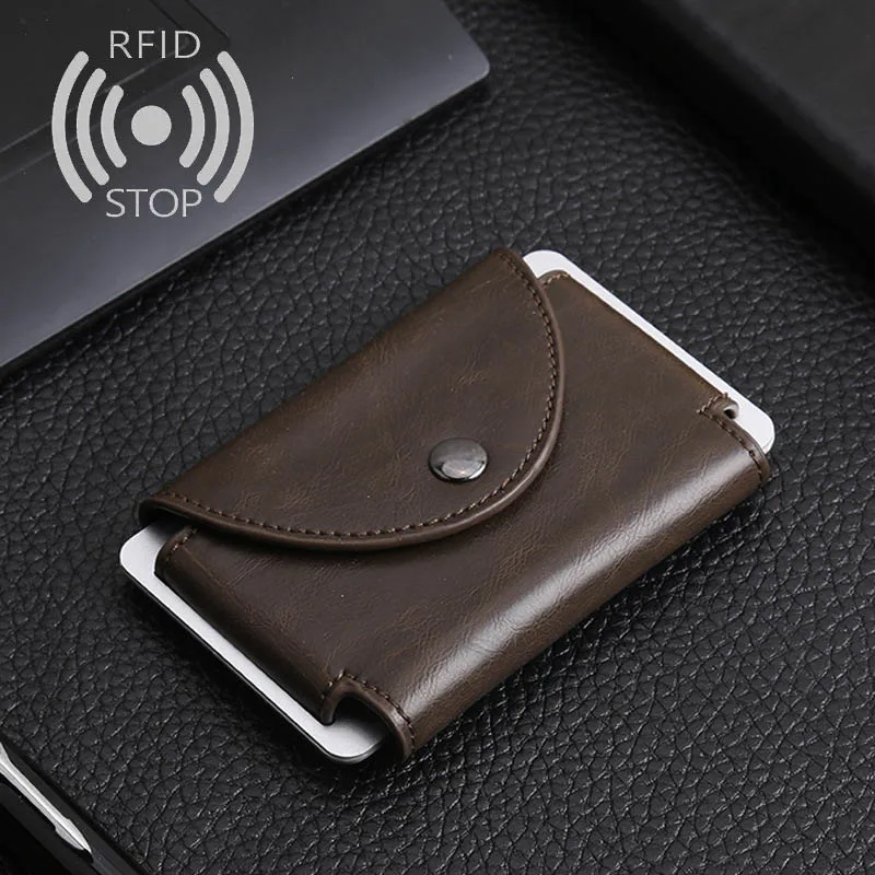 

Metal crazy horse PU credit card holder RFID chief travel Mini Wallet Card Holder Porte ordering wallet male man id card holder