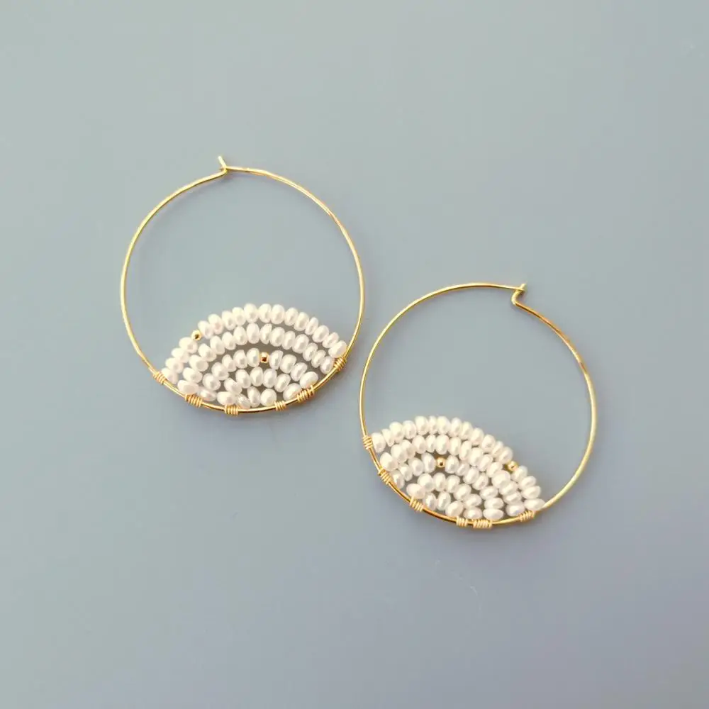 

LiiJi 925 Sterling Silver Gold Color Pearl Earring High Luster Freshwater Pearl Hoop Earrings Handmade Delicate Elegant Jewelry