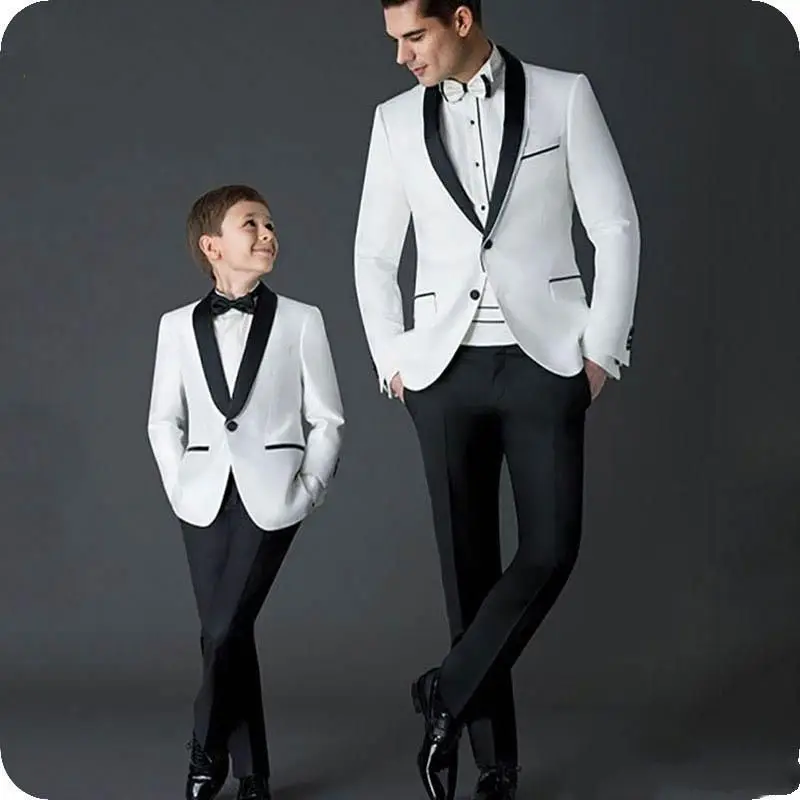 

White Kids Wedding Suits Black Pants Slim Fit Suit For Boy Formal Wear Children (Jacket+Pants+Bowtie)