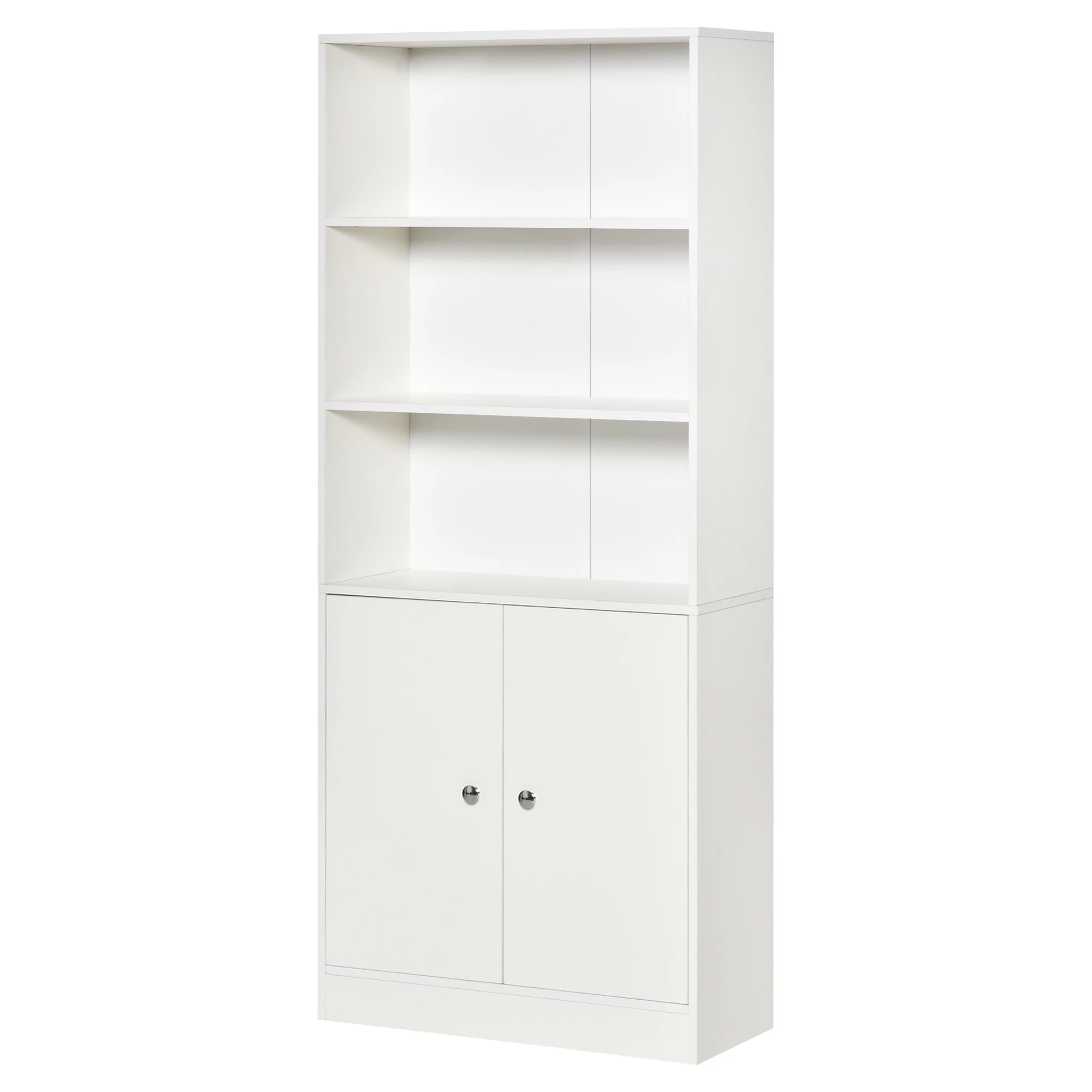 HOMCOM bookcase shelf with 3 open compartments and 1 cabinet with adjustable shelf storage for living room studio 70x29,5x167 cm White