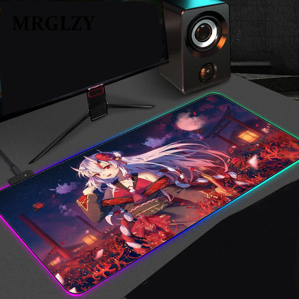 Hololive Nakiri Ayame LED Light Gaming Mouse Pad RGB Large Keyboard Non-Slip Rubber Computer Carpet Desk Mat PC Game Mouse Pad