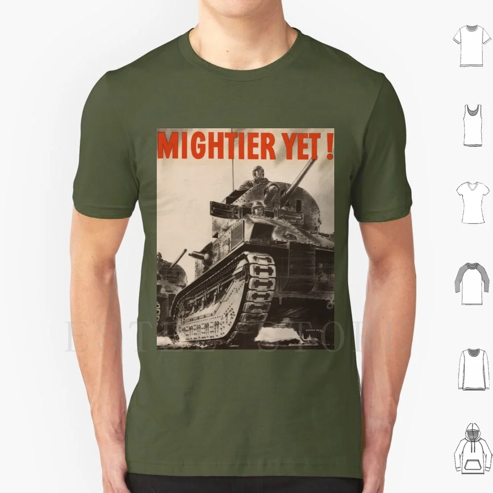 Plus puissant encore! T-shirt en coton pour homme, precious Might Mighty Mightier, World War Two, World War One, Metal Mechanical, 6XL