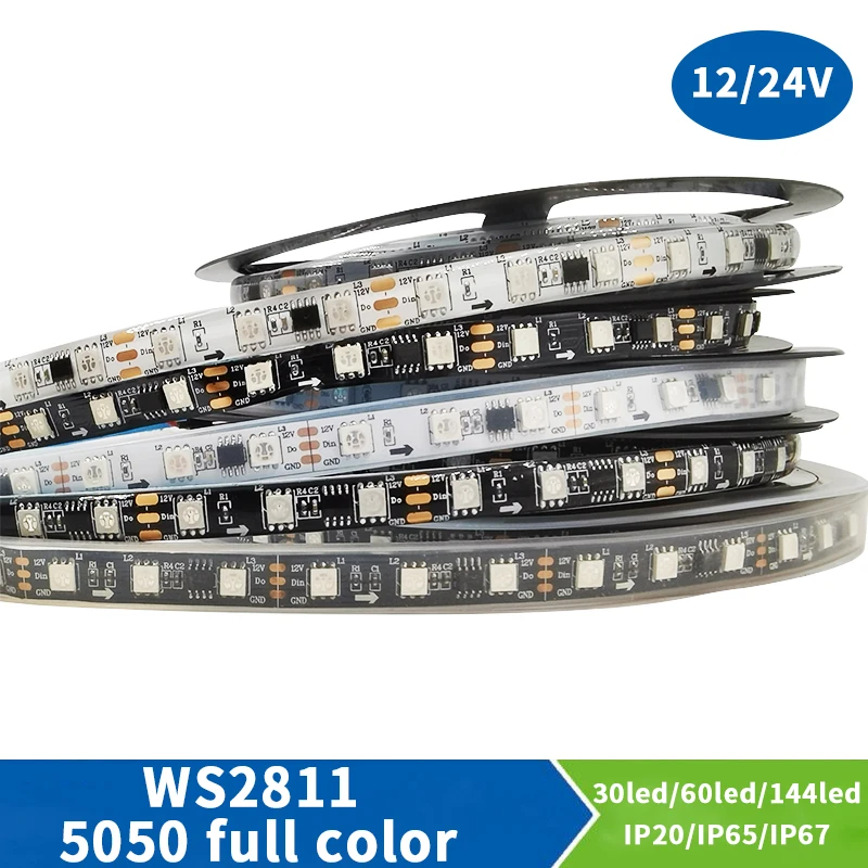 5M WS2811 RGB LED waterproof light strip 5050 SMD addressable 30 60 LED external 1 IC control 3 LED bright ordinary  12V