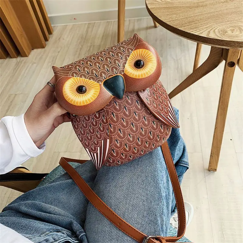 Cute Owl Cartoon PU Leather Handbag Casual Satchel School Purse Shoulder Bag Crossbody