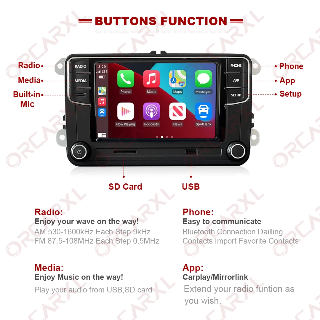 RCD360 PQ Car Radio Carplay MirrorLink Headunit Vehicle Stereo for VW Polo Golf MK5 MK6 Passat Jetta B6 B7 Eos Bettle after 2010