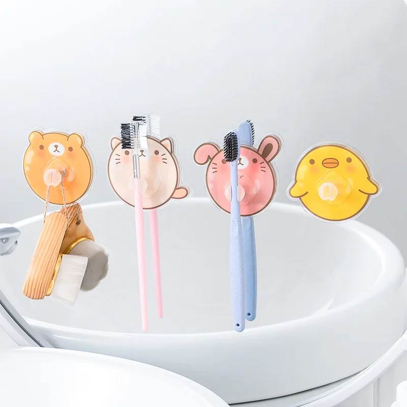 Cartoon Wall-mounted Toothbrush Holder Pencil Keychain Storage Holder Hook Shaver Organizer Tooth Brush Storage for Kids