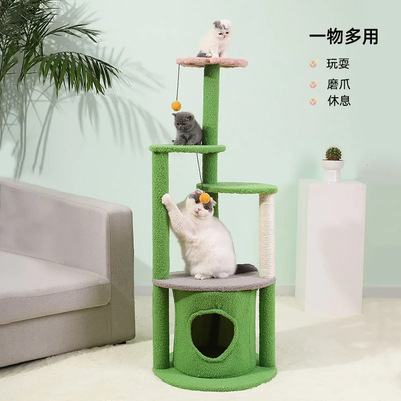 New cat climbing frame, cat litter, scratching post, large cat villa, sisal solid wood toy cat   Cat paradise