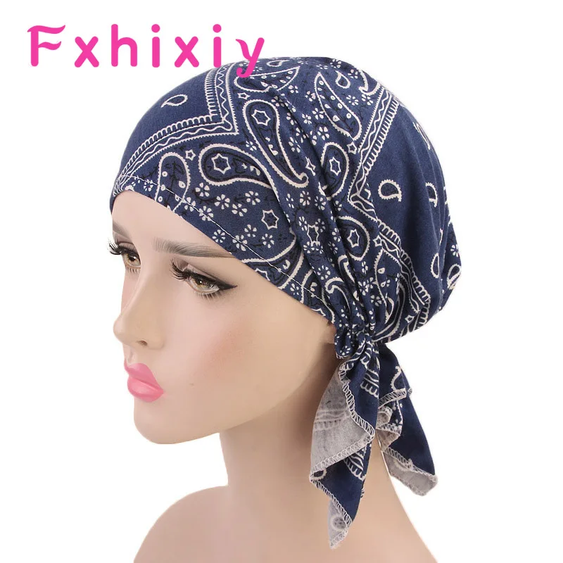 Hot Bohemia Women Cotton Bandana Scarf Pre Tied Chemo Hat Beanie Turban Headwear Headscarf Wrap Cancer Bandanas Hair Accessories