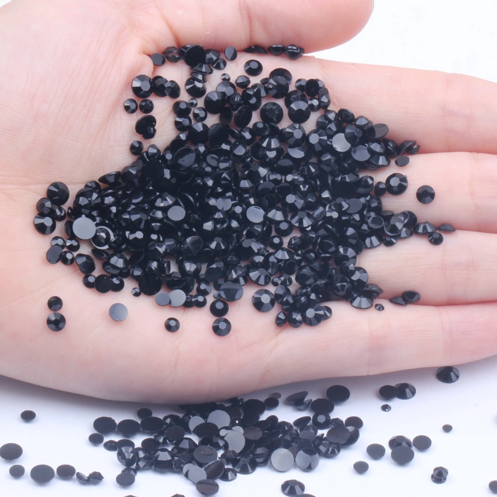 2-6mm BLACK Resin Rhinestones  Round Flatback Non Hot Fix Diamonds Appliques For Craft Fabric Wedding Dresses