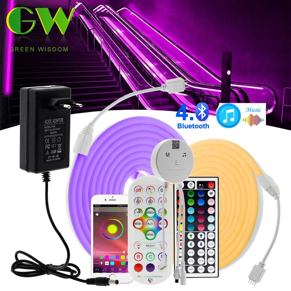 

Умная Светодиодная лента, гибкая неоновая RGB лампа с поддержкой Bluetooth, с регулируемой яркостью, 24 В постоянного тока, для украшения