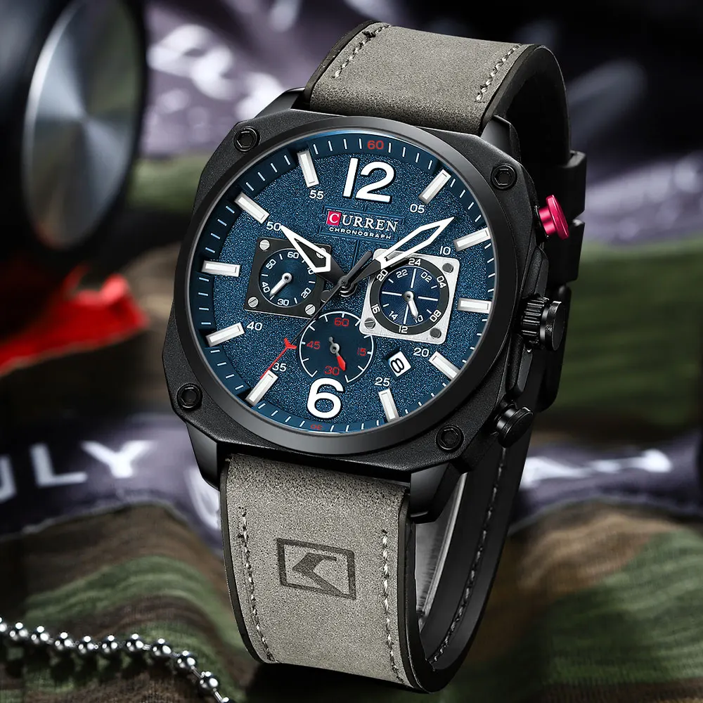 New CURREN Brand Watch Men Leather Sports Watches Men\'s Army Military Quartz Wristwatch Chronograph Male Clock Relogio Masculino