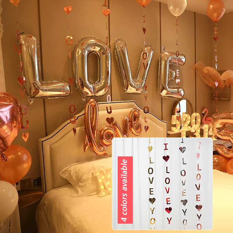 1.1m Red Heart I love you Letter Sequined Balloon Pendant Romantic Valentine\'s day wedding party decoration Balloon Accessories