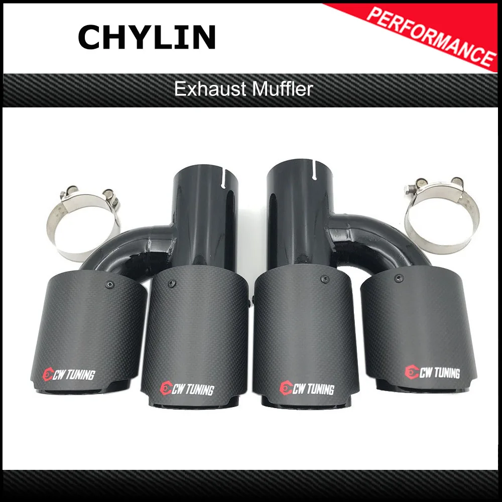 1 Pair H Style Matt Carbon Model Dual Carbon Fiber+Black Stainless Steel Universal Exhaust Tip Double End Pipe For Ak