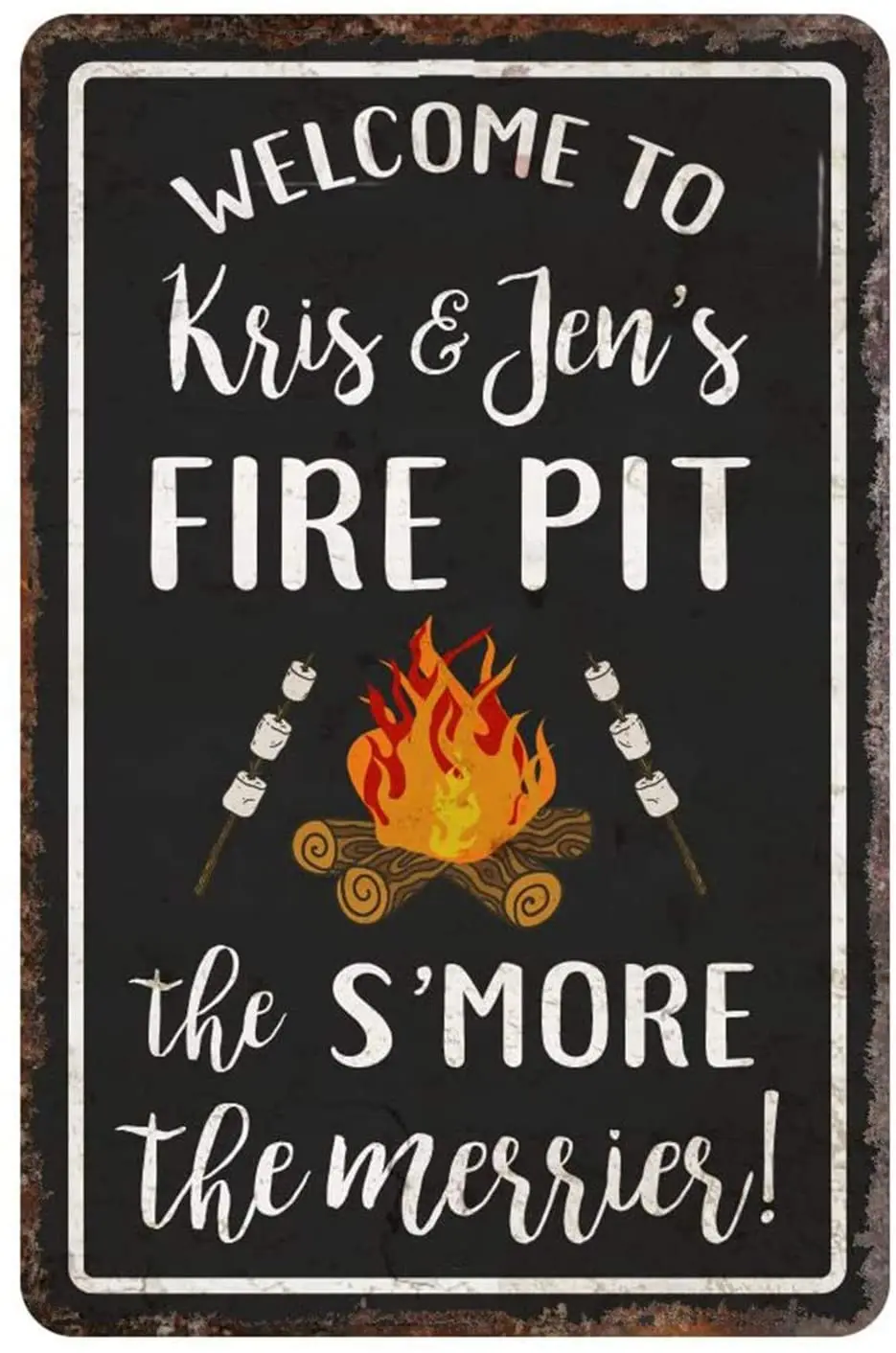 TOPYUN Personalized Custom Decor Vintage Distressed Look Fire Pit S'More The Merrier Metal Room Sign