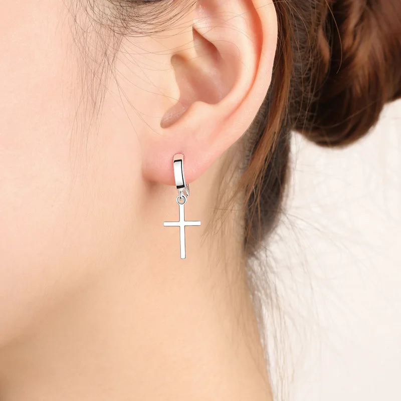 VENTFILLE 925 Sterling Silver Personality Cross Hoop Earrings For Women Temperament Personality Trendy Jewelry Gift 2021 New