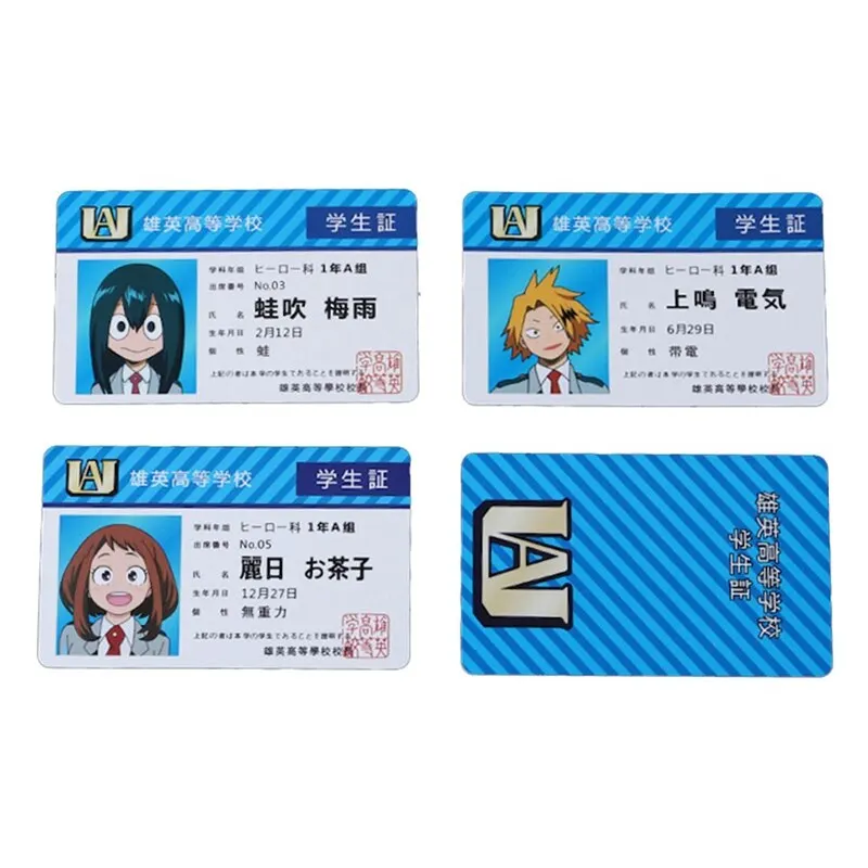 Anime Periférico Meu herói Academia PVC Student ID Card, Cartão Food School, 1Pc