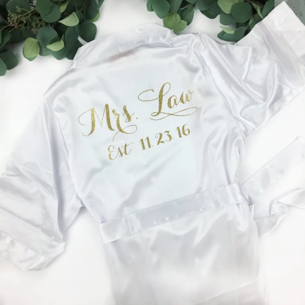 Glitter gold writing Bridal Wedding Robes Custom Name Date Get Ready Robes mom Valentine's gifts Maid of Honor Women Party Robe