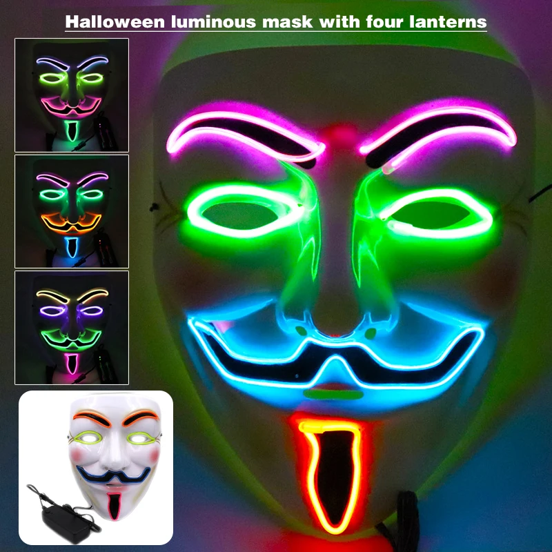 New LED Mask Anonymous Hacker V FOR Vendetta Guy Fawkes Halloween Cosplay Costume