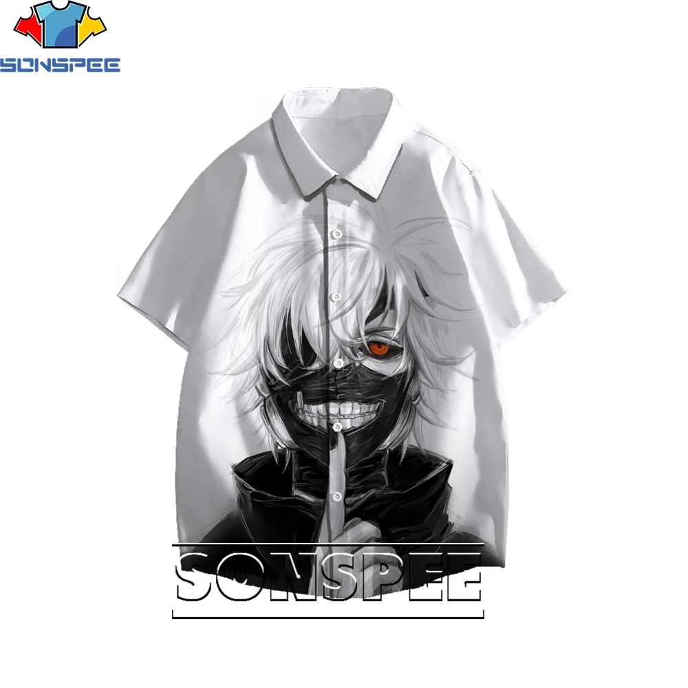 SONSPEE 3D Print TOKYO GHOUL Cartoon Anime Men Hawaiian Shirt Ms. Interesting Blouse Loose Casual Trend Personality Harajuku