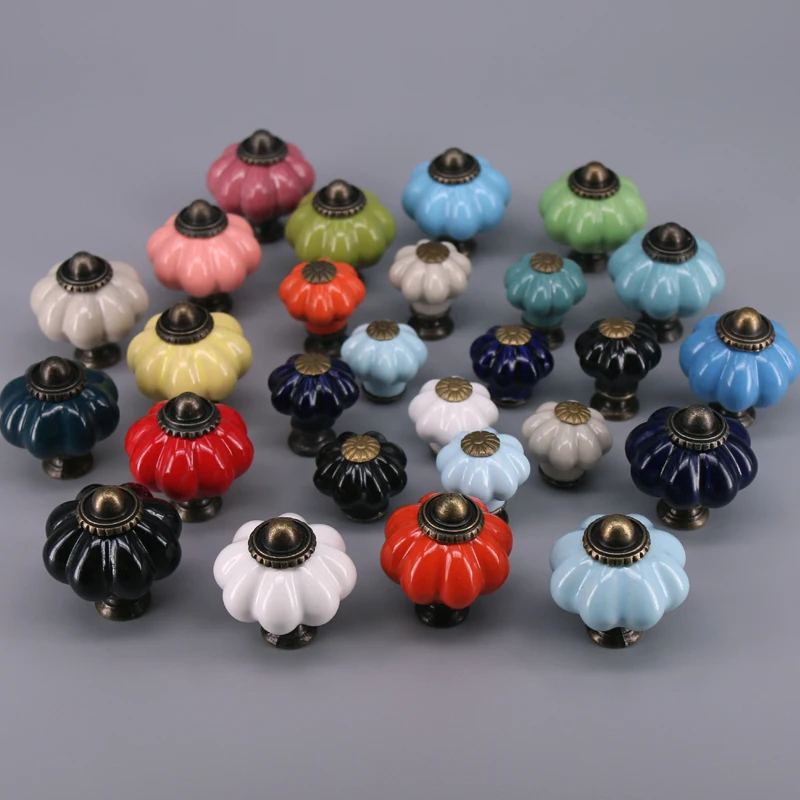 1PC Colorful Ceramic Cabinet Knob, Drawer Pull & Handle Pumpkin Design Porcelain Handle Cupboard Door Knob Kids Furniture Pull