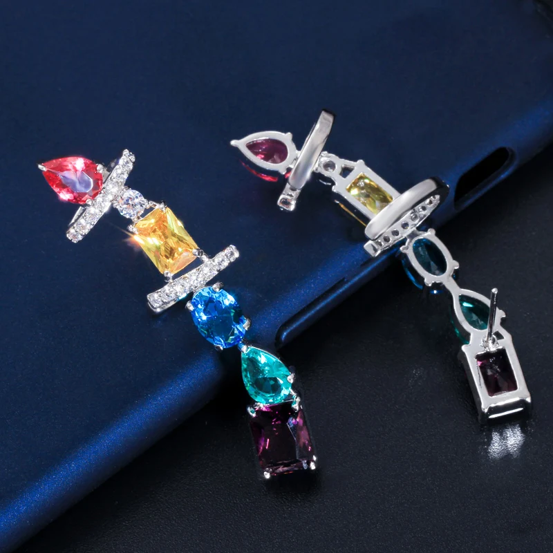 CWWZircons Gorgeous Multicolored Cubic Zirconia Crystal Big Long Chunky Ear Cuff Earrings for Women Brincos Jewelry CZ599