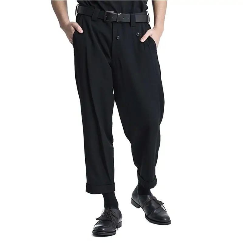 

Spring and Autumn Men's Double-layer Irregular Design Curled Skirt Nine Cone Pants Pure Color Single Pant Legs Pleated