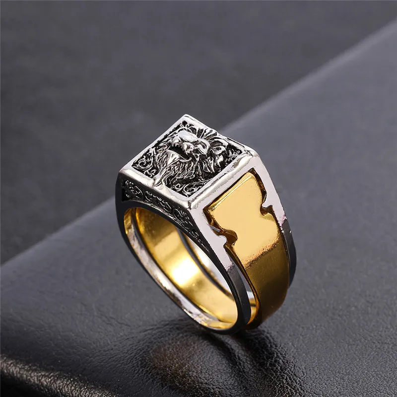 Punk Vintage Two Tone Gothic Skull Lion Men\'s Ring Secret Compartment Skeleton Biker Rings for Women Men Unique Bar Jewelry