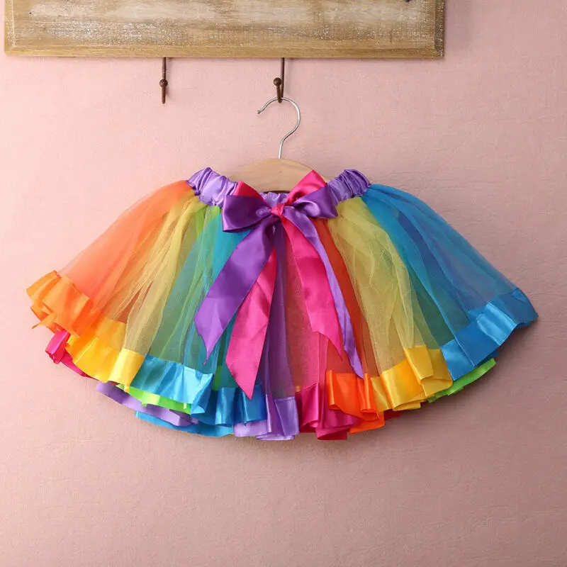 Kids Baby Handmade Colorful Tutu Skirt Girls Dance Rainbow Tulle Tutu Mini Skirts  0-8Y